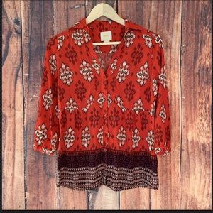 Maeve Size 4 Red Geometric Pattern Blouse